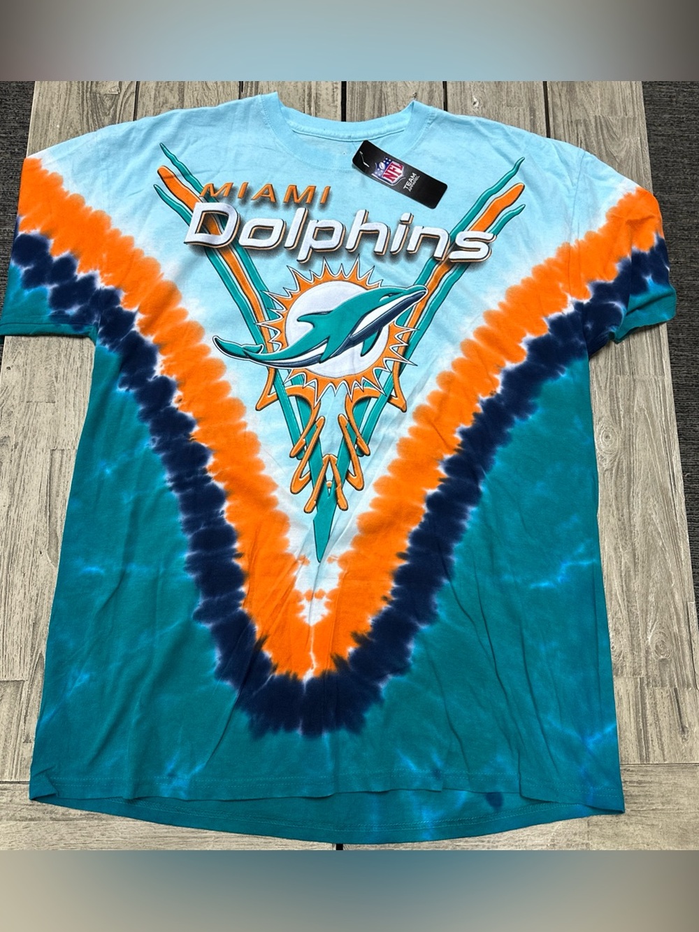 NWT Majestic Miami Dolphins Tie Die AOP Tshirt 2XL NFL Big Logo